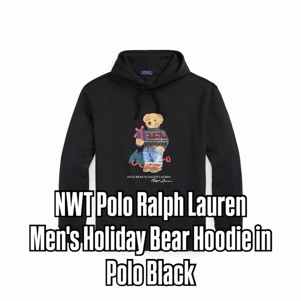 NWT Polo Ralph Lauren Men’s Holiday Bear Hoodie in Polo Black